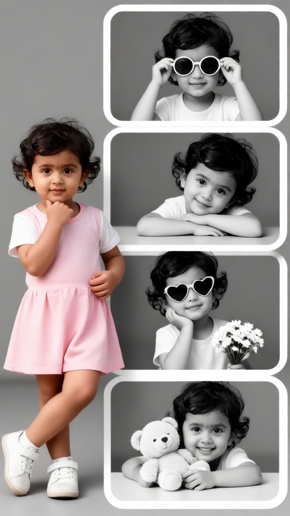 Baby's Black-and-White Four-Panel Photo Wall image