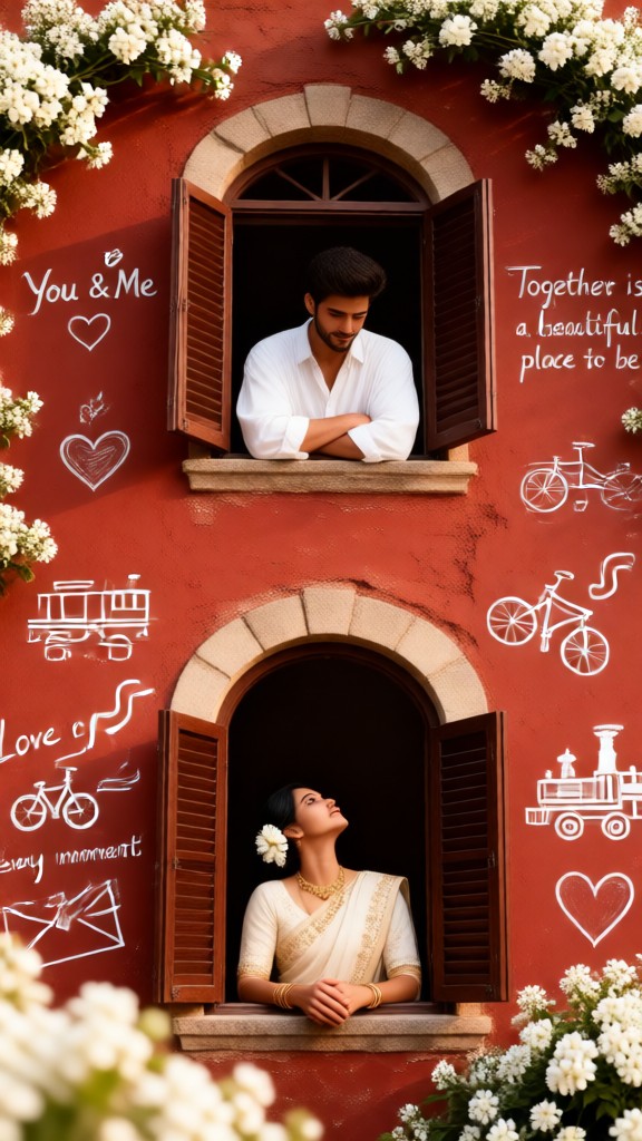 Couples looking up and down through the windows image