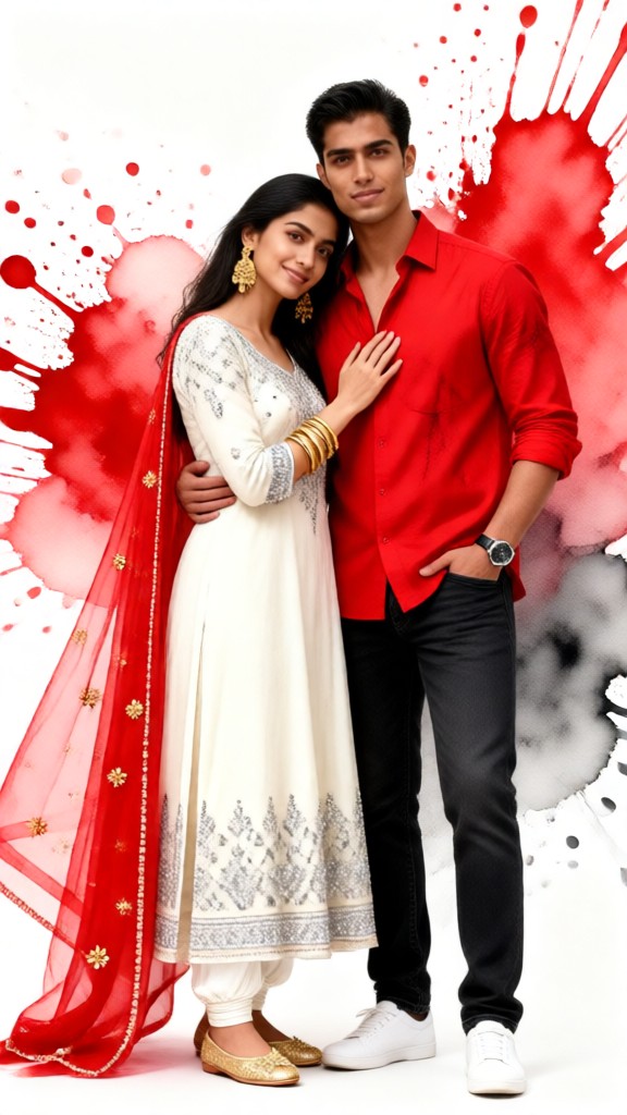 Red Ink-Splash-Style Couple Photo Shoot image