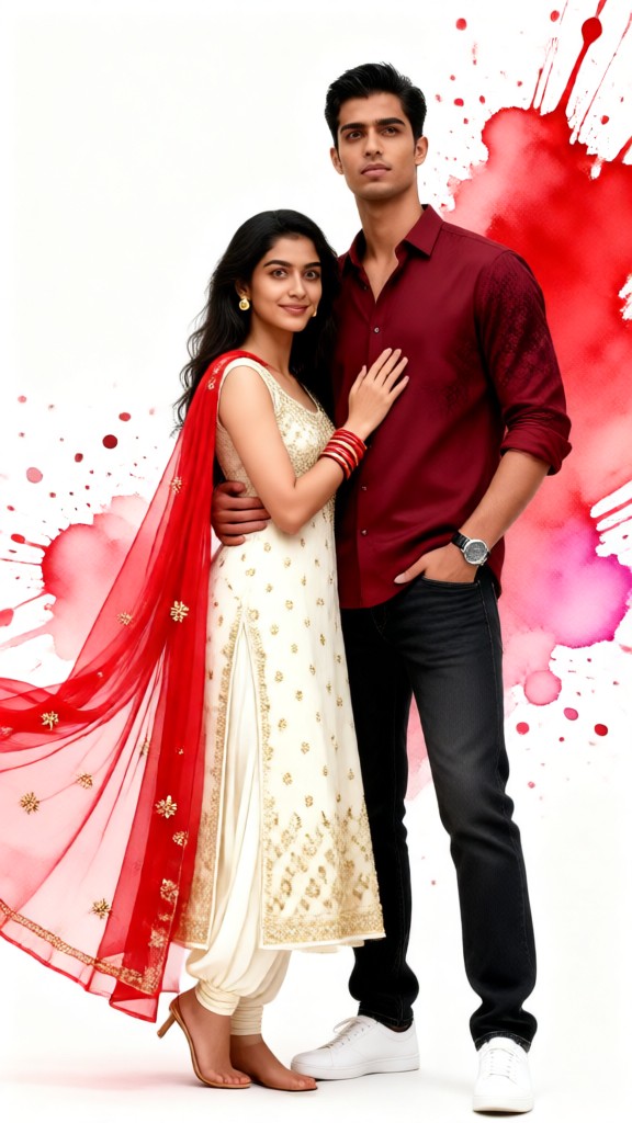 Red Ink-Splash-Style Couple Photo Shoot image