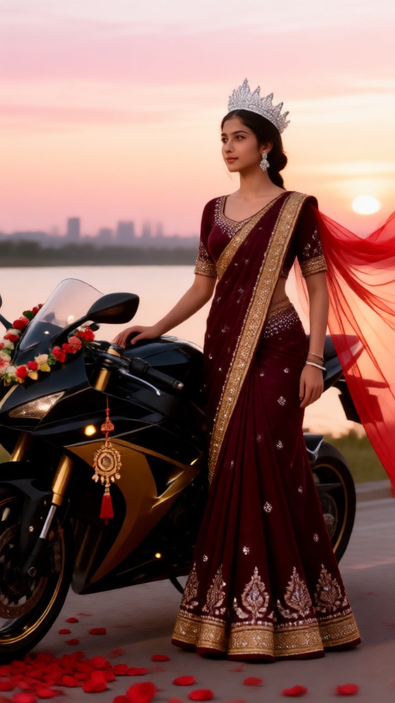 Glamorous Saree Motorbike image