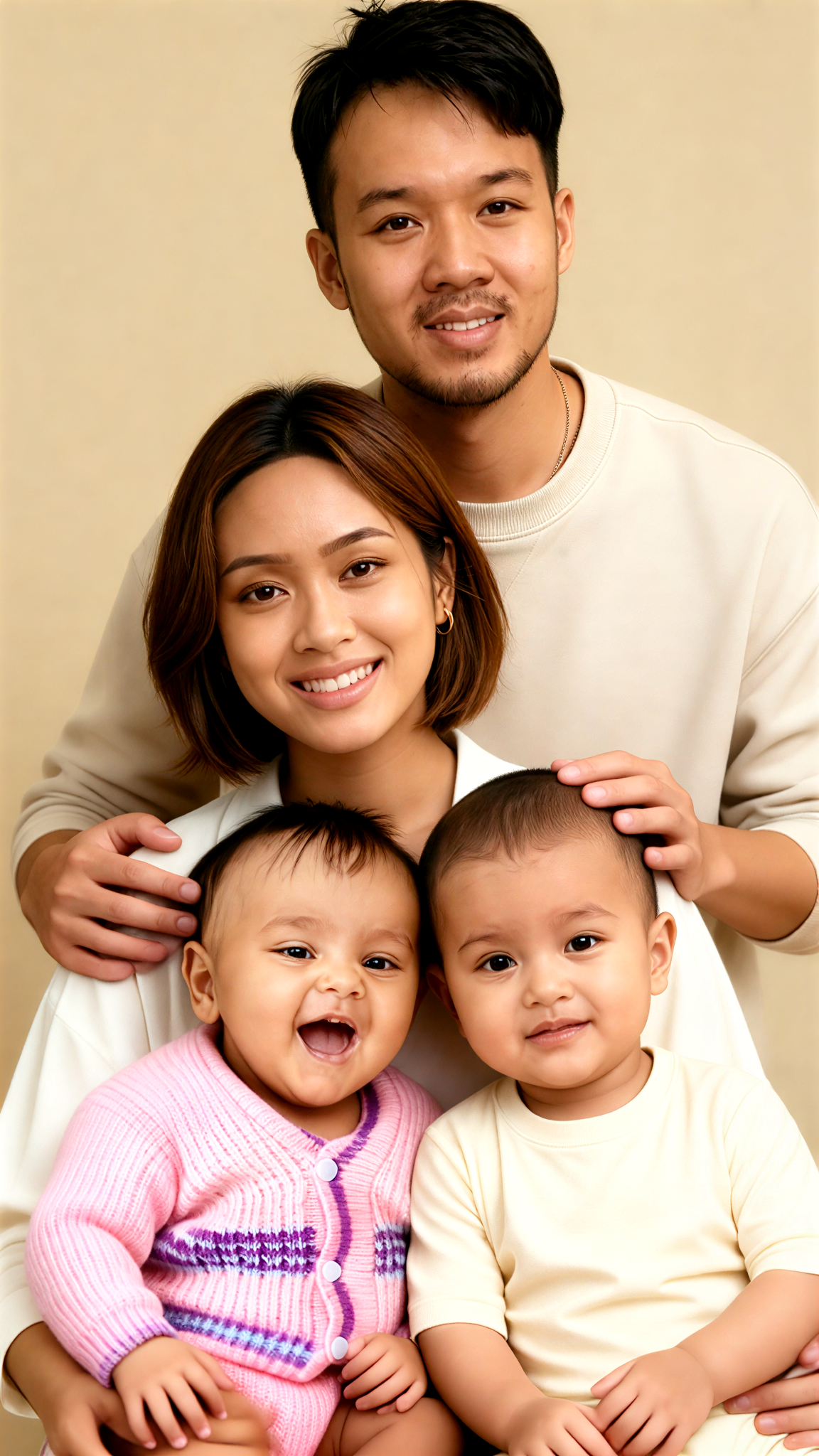 4-Person Milky Tea Shoulder-Hold Family Portrait image