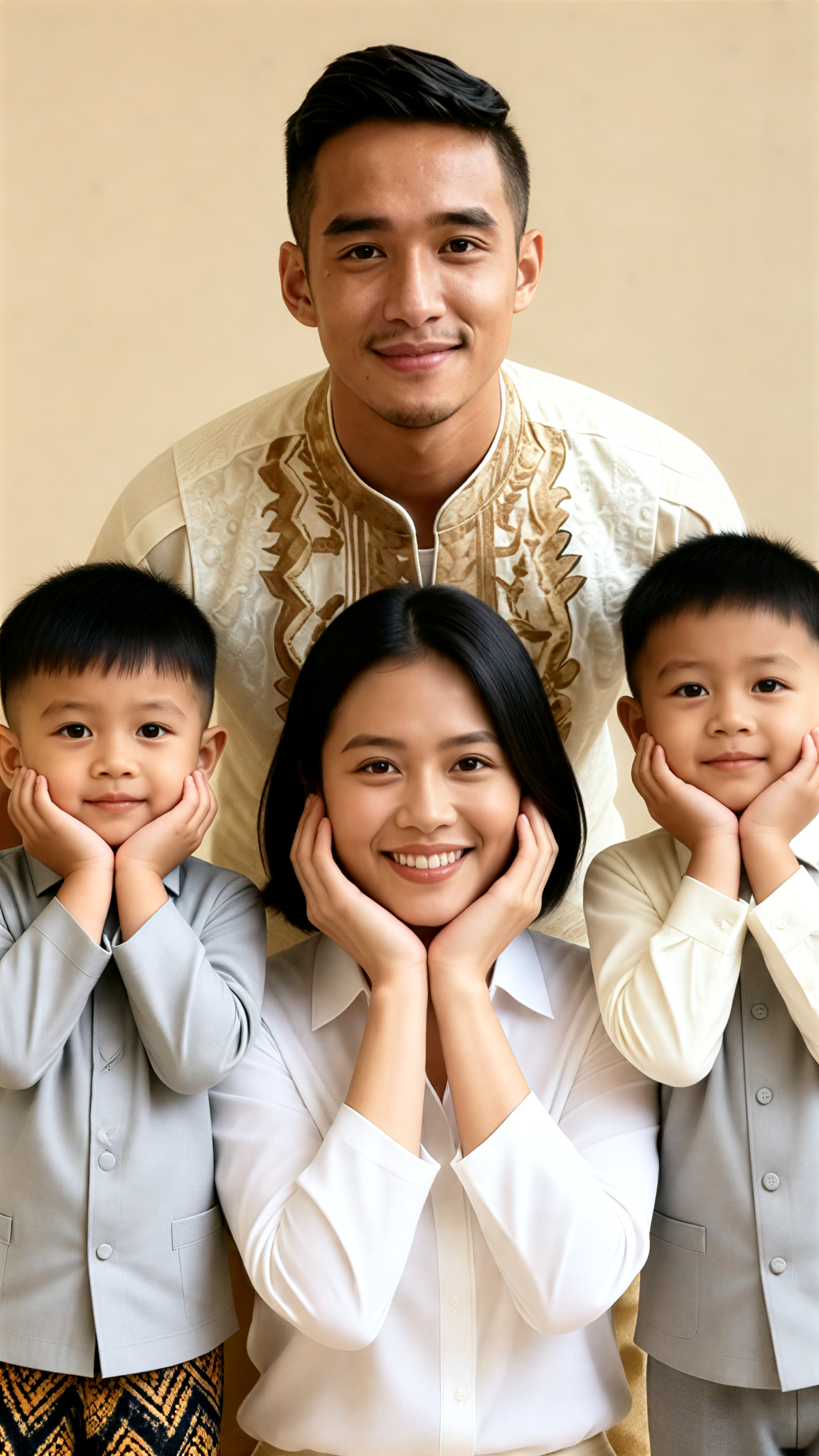 4-Person Beige Face-Framing Family Portrait image