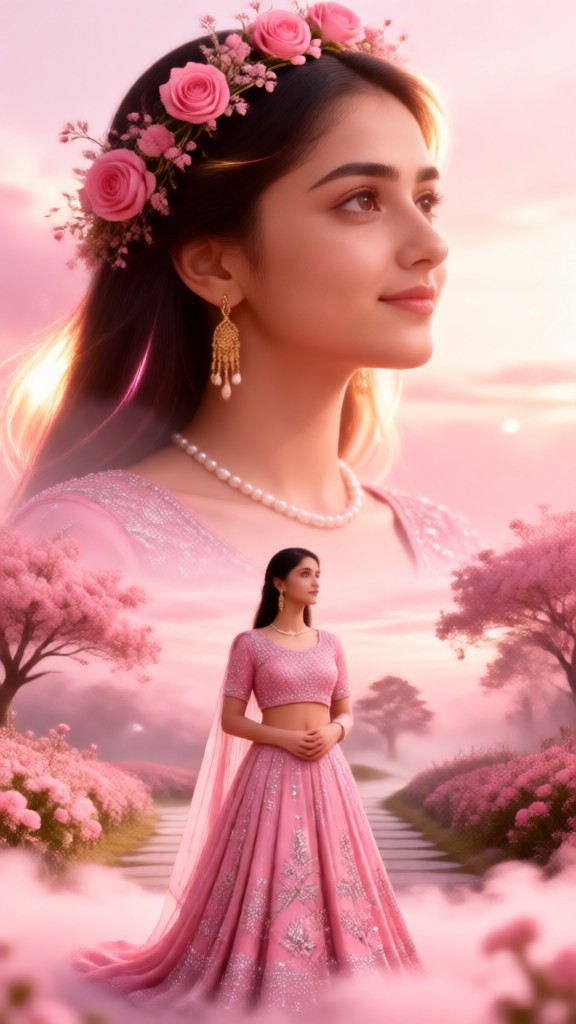 Beautiful Woman in a Pink Sari image