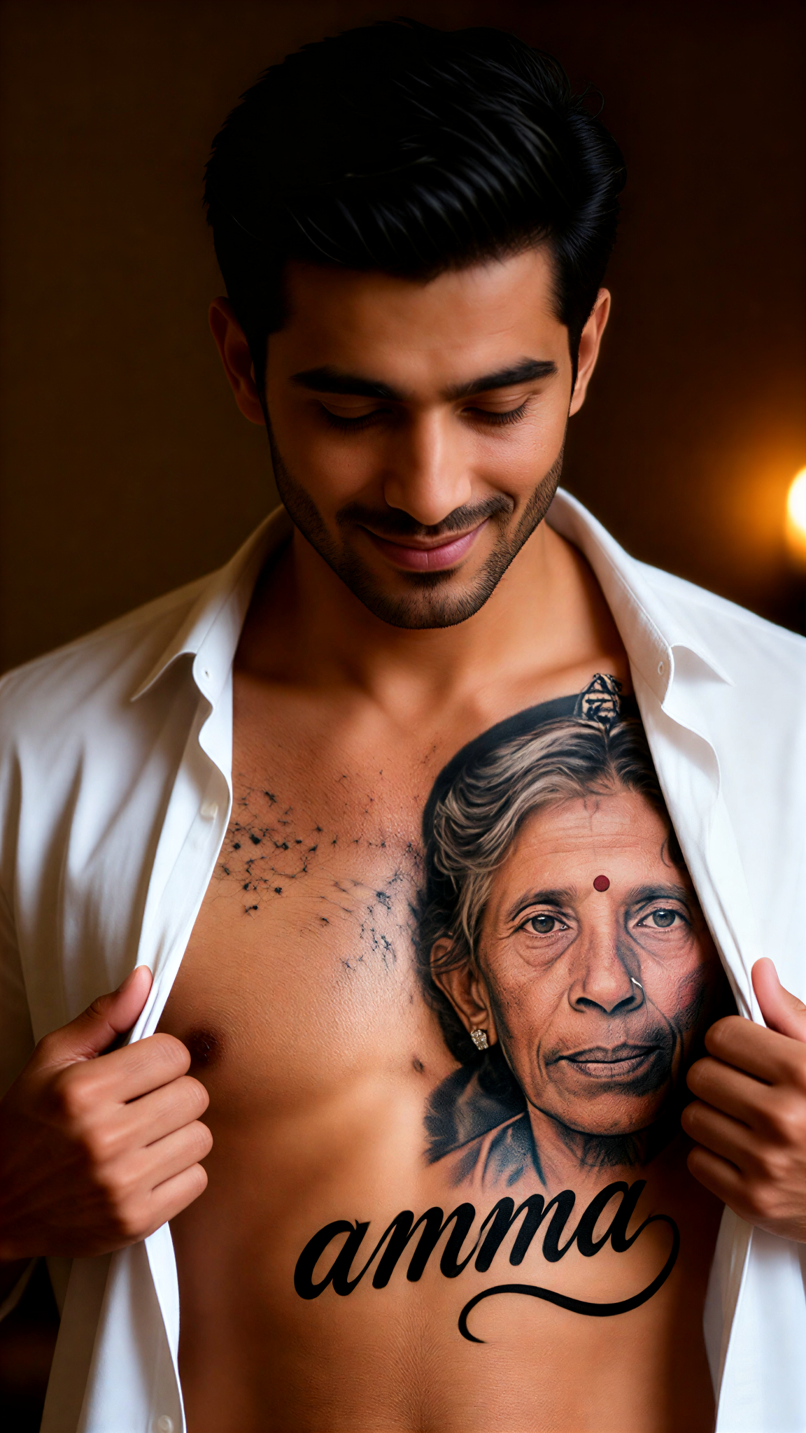 Elder with chest tattoo image
