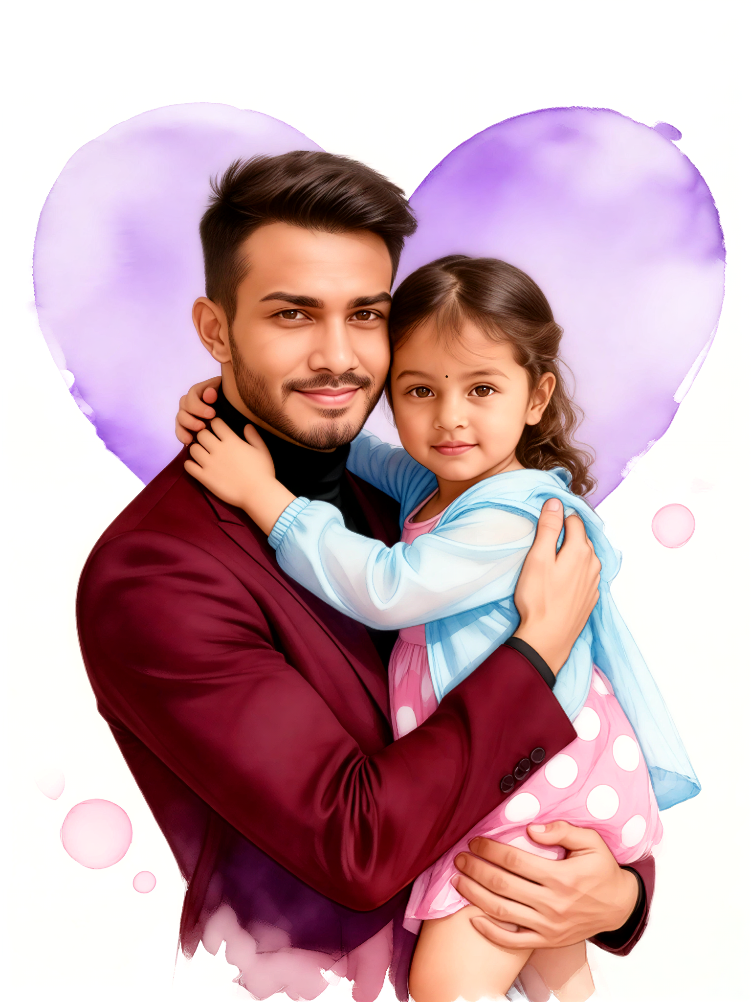A father and daughter embracing with watercolors. image