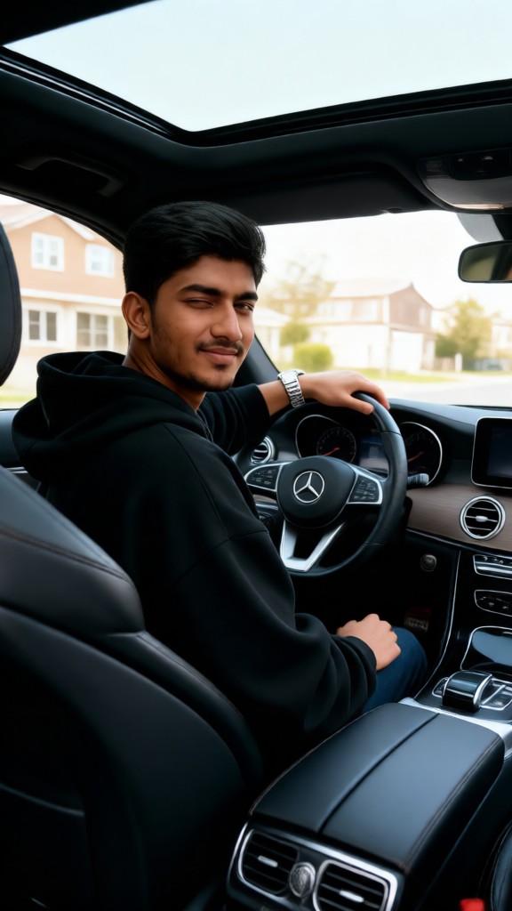 Turning around inside the car image