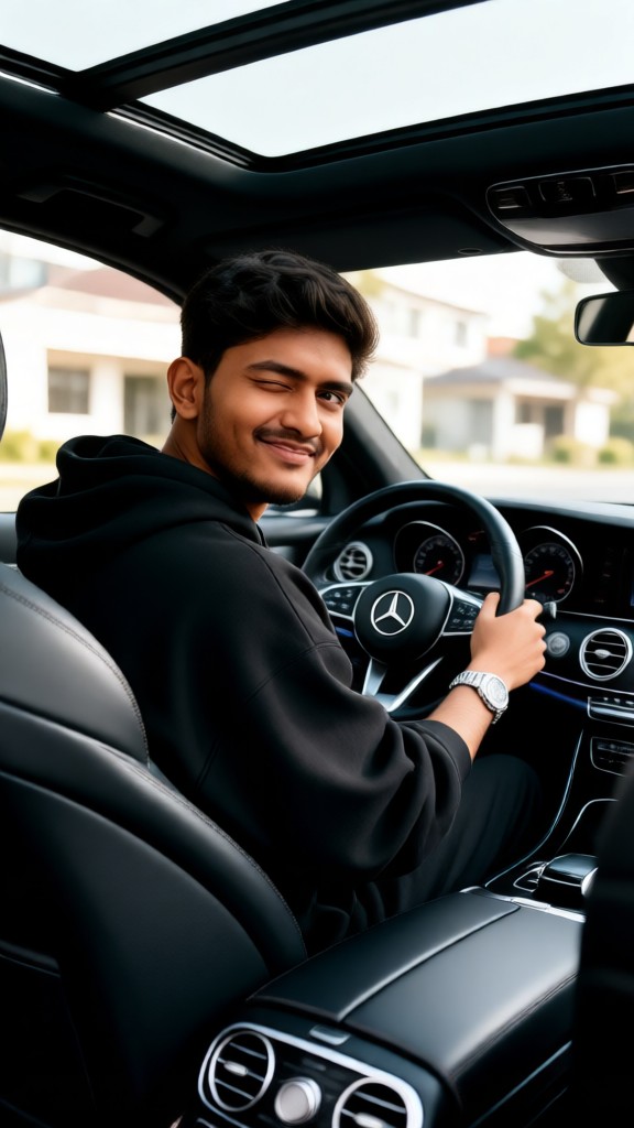 Turning around inside the car image