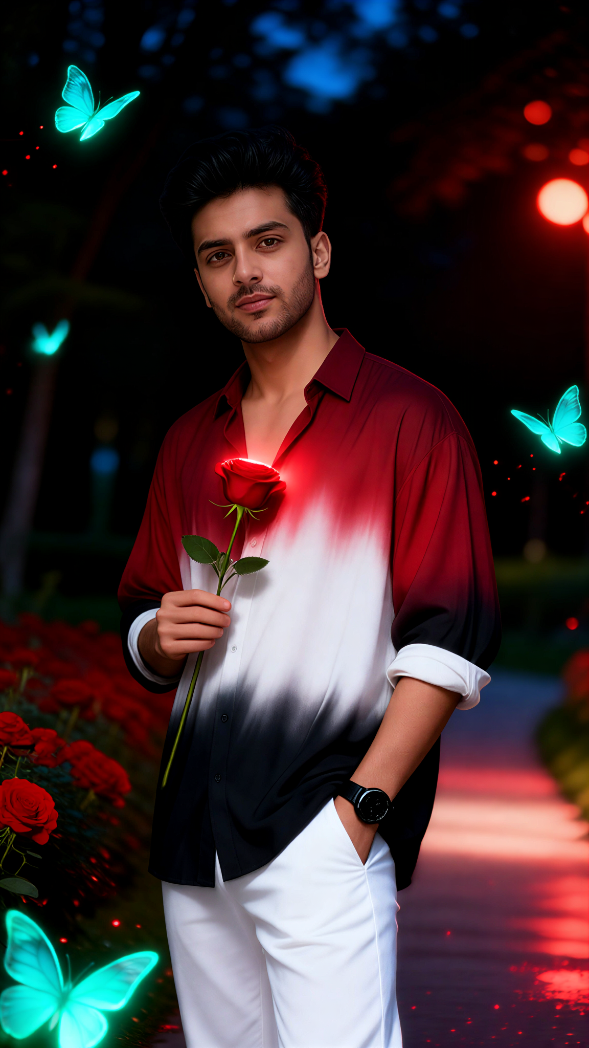 Rose glowing butterfly photo image