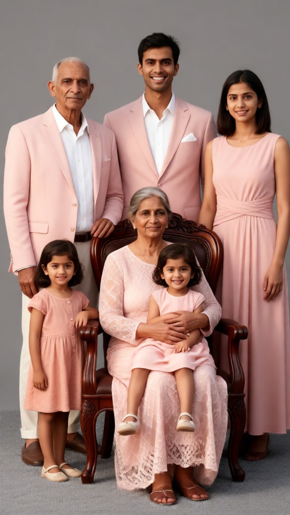 A Family Portrait of a Family of Six in Light Tones image