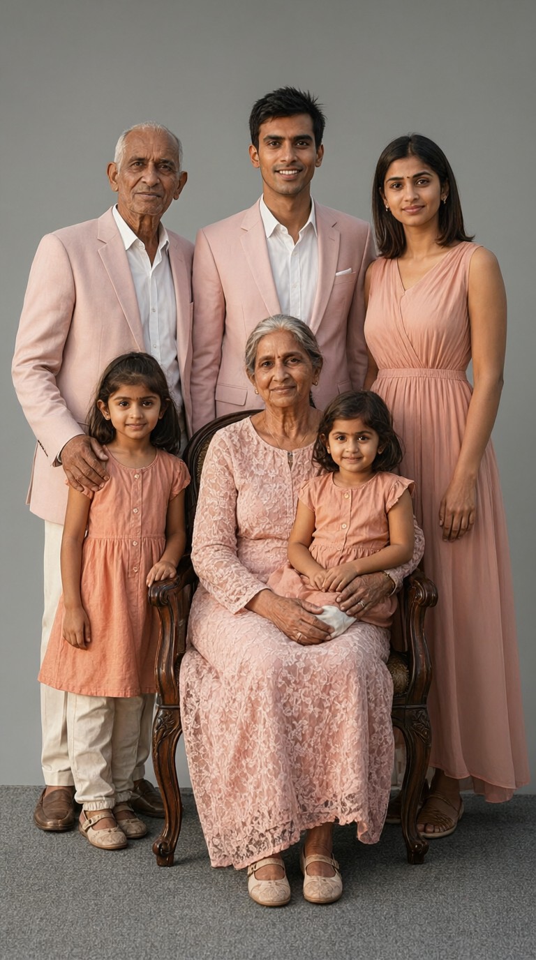 A Family Portrait of a Family of Six in Light Tones image