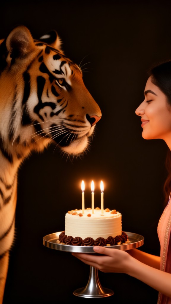 Blow out the candles with the tiger image