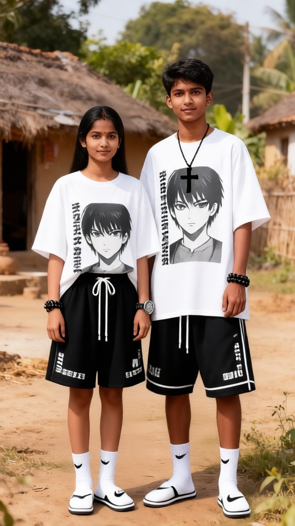 Couple in Fashion Cartoon T-shirt Outfit image