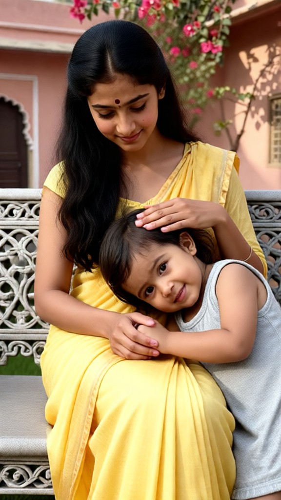 Tricolor-themed portrait session featuring a mother and her children. image