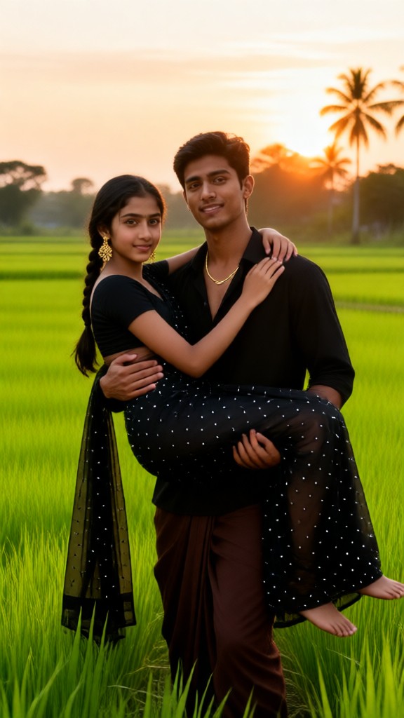 Sunset portrait in a black saree image
