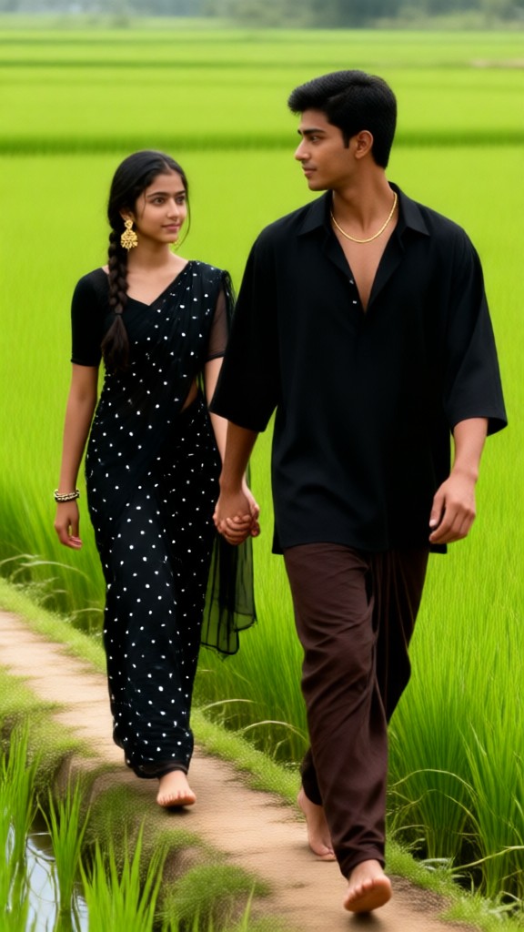 Sunset portrait in a black saree image