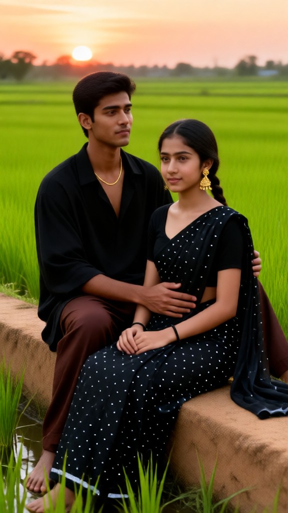 Sunset portrait in a black saree image