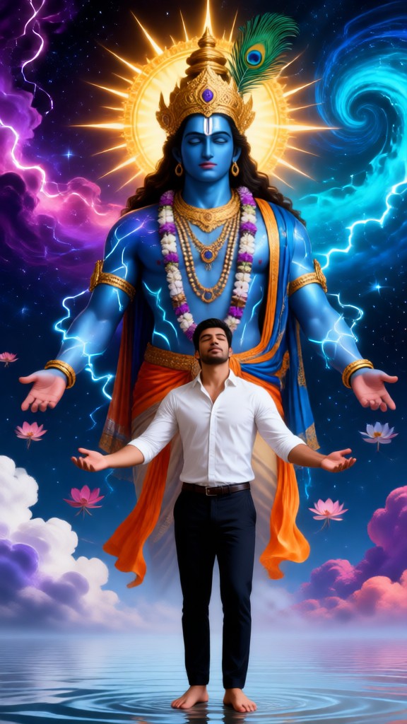 Mortals look up to Krishna image