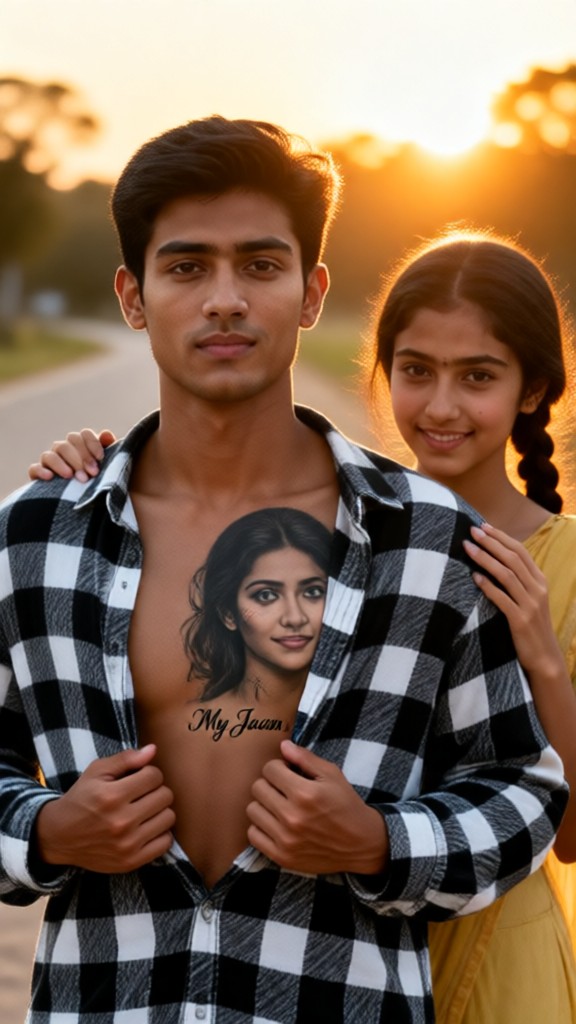 Sunset portrait in a black saree image