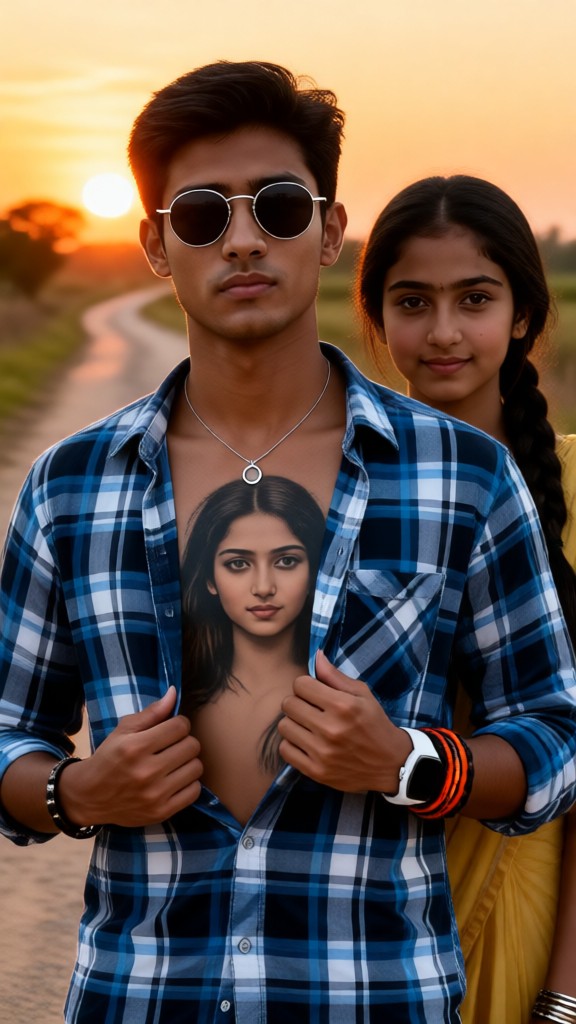 Sunset portrait in a black saree image