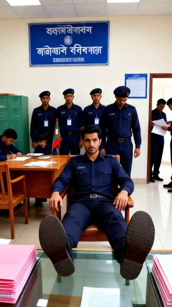 Arrogant sitting posture in the police station image