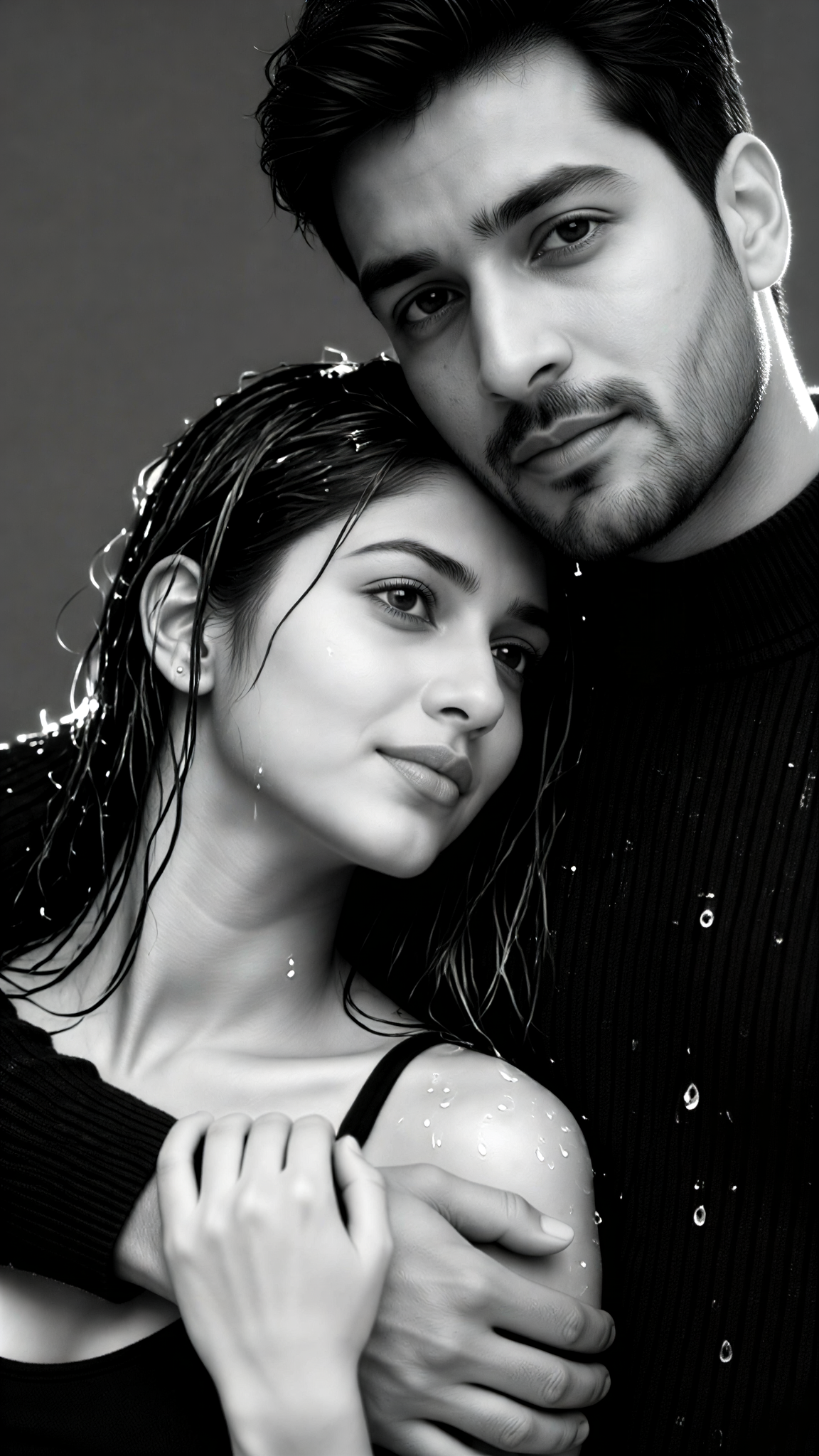 Black-and-white photos of wet hair image