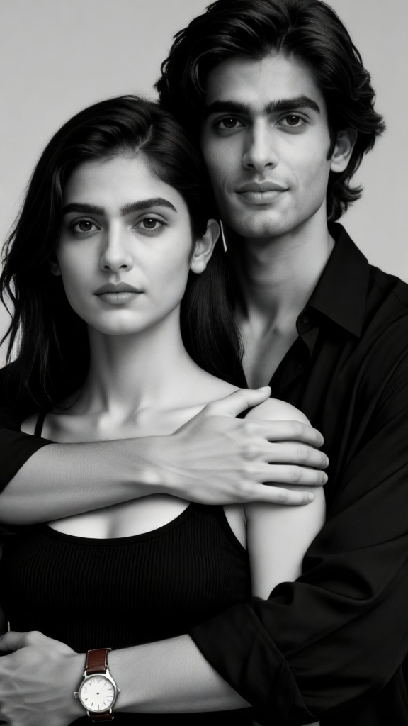 Black-and-White Close-Up Portraits of a Couple image