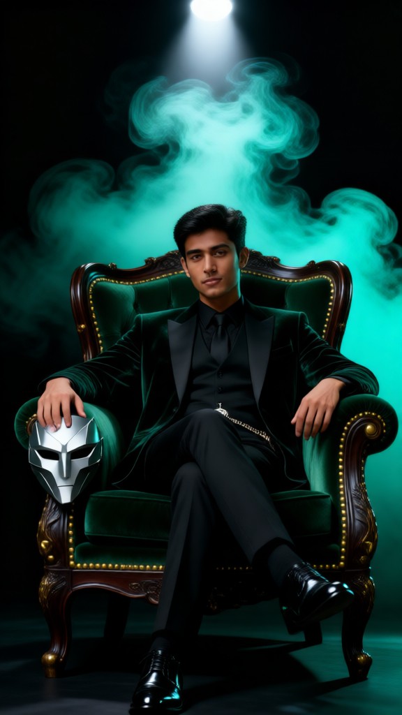 Photoshoot with a green smoke mask image