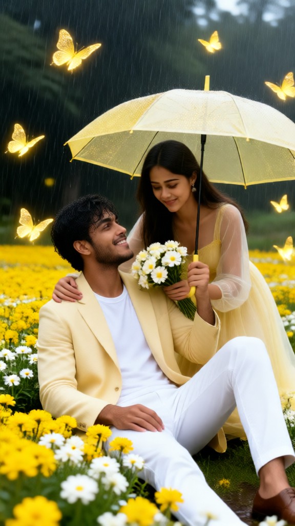 Romantic Couple and Yellow Butterfly image