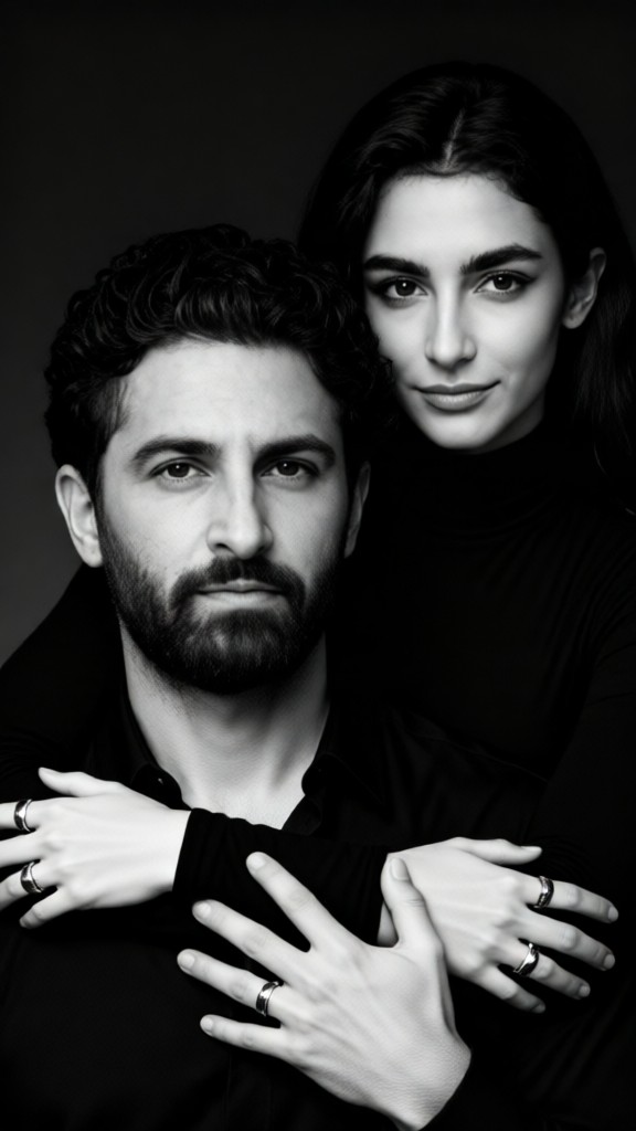 Black-and-White Couple Embracing image