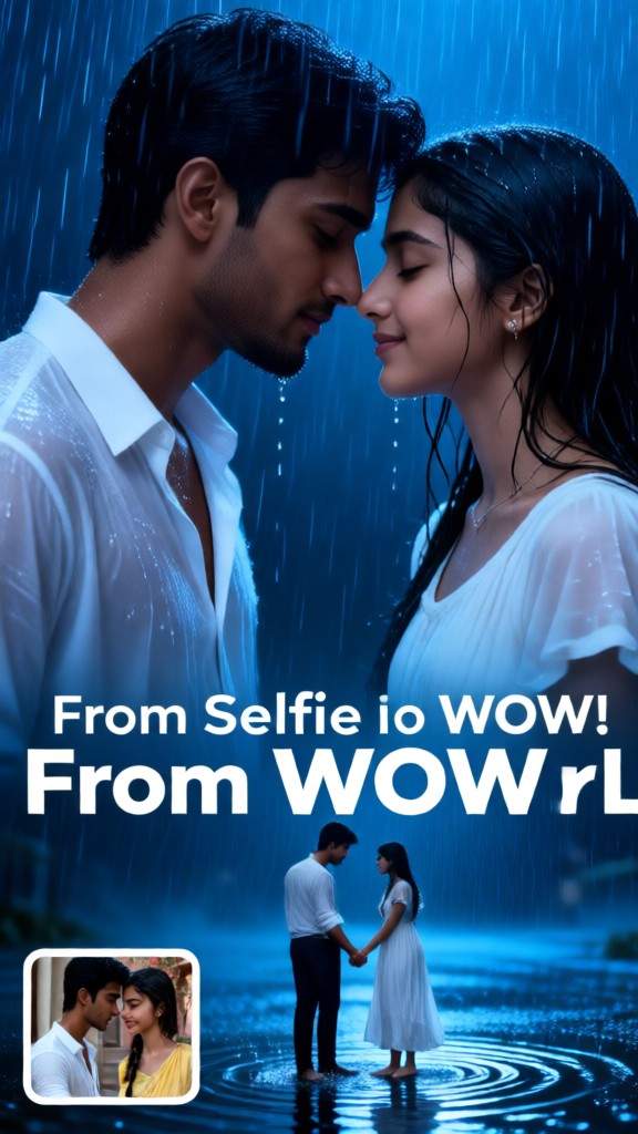 Couple in the rain, bathed in blue tones image