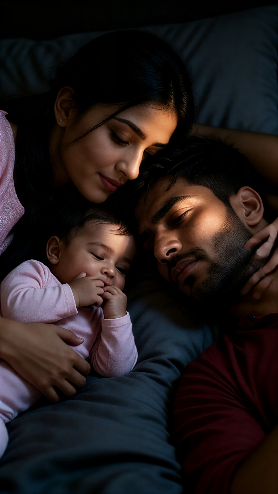 A cosy family photo of the three of them image