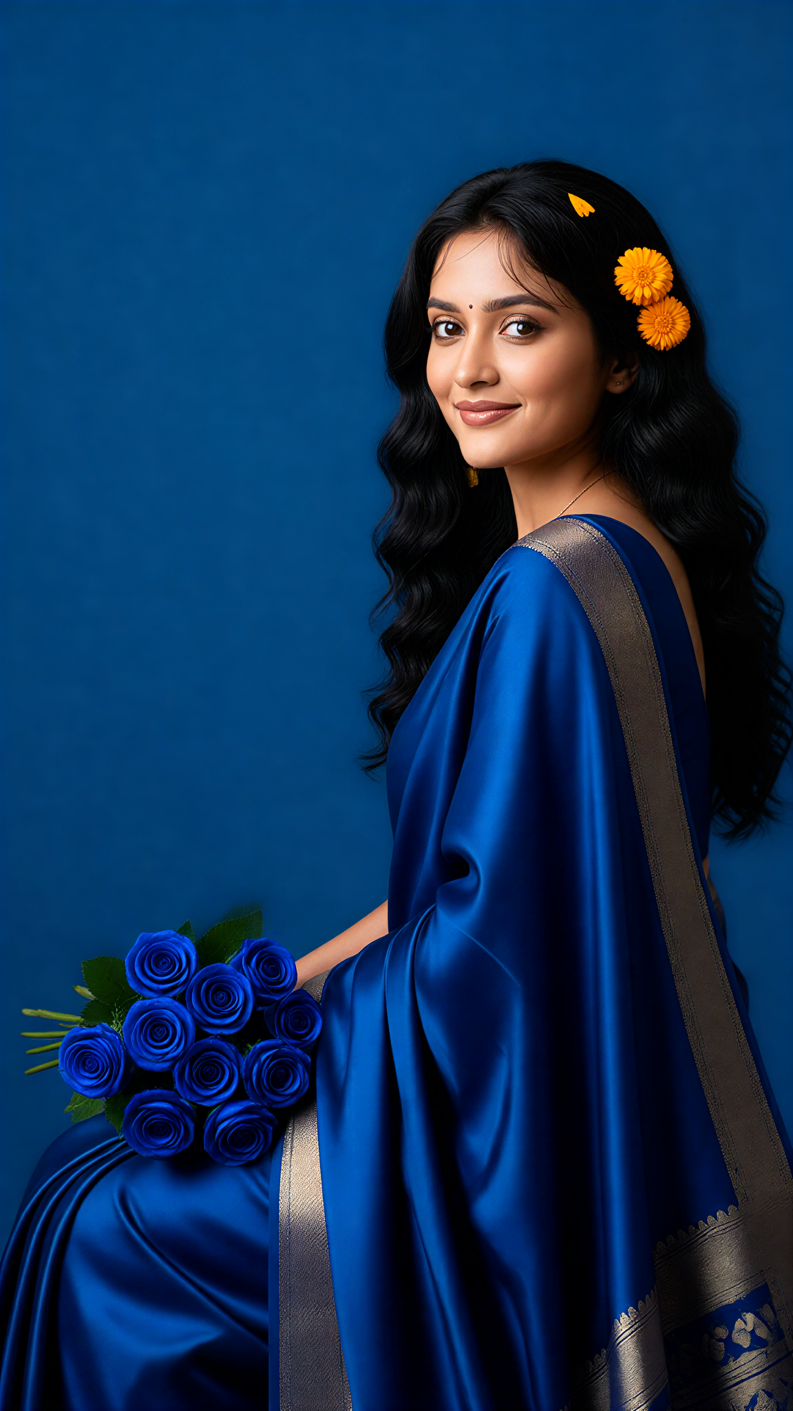 Rosa Azul Profundo Sari image