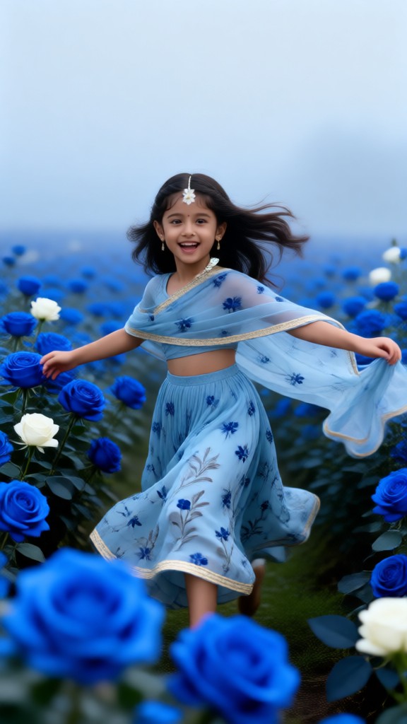 Portrait of a girl in a sea of ​​blue flowers image