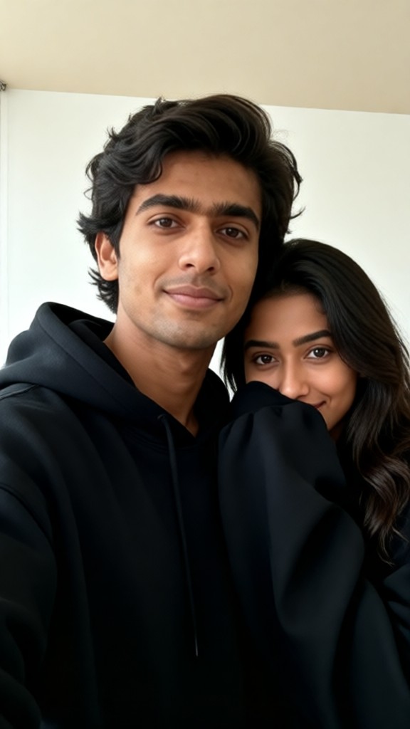 A couple taking a photo with their faces covered image