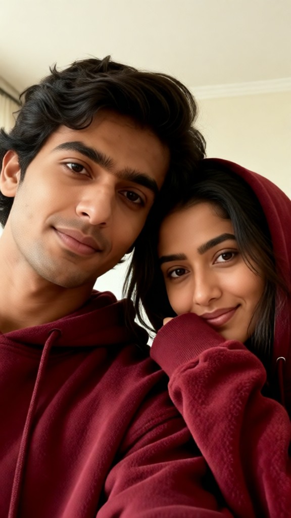 A couple taking a photo with their faces covered image
