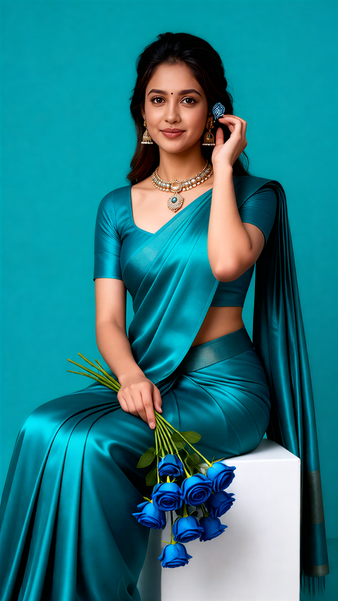 Peacock Blue Seated Earring Rose image