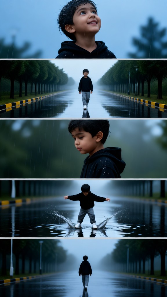 A melancholic photo shoot of a baby in the rain image