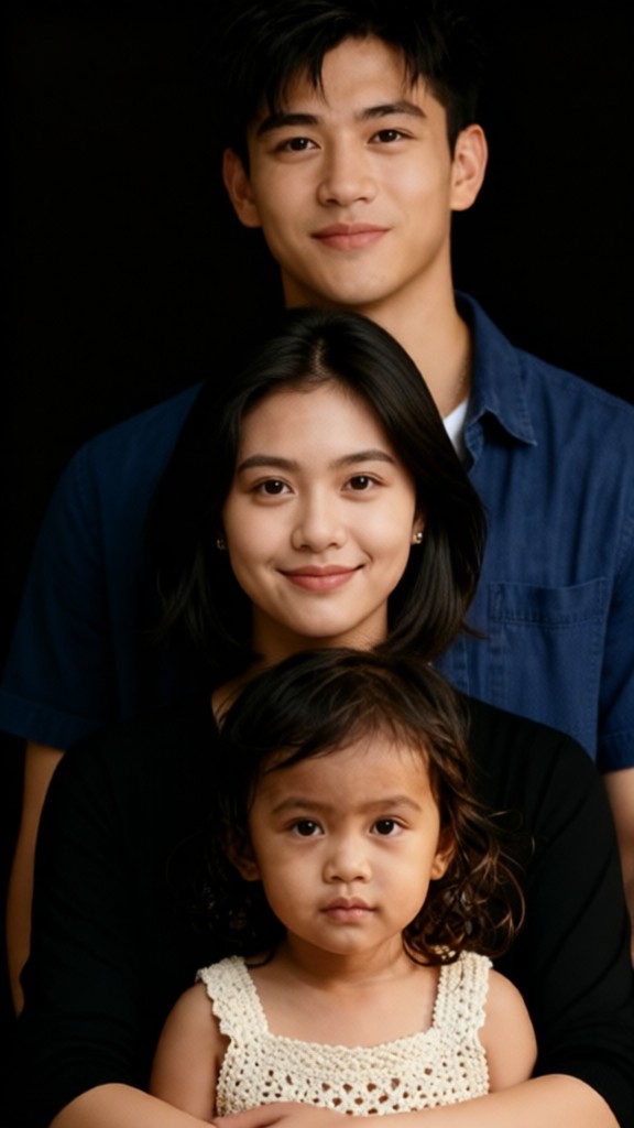  Black and white family photo of three image