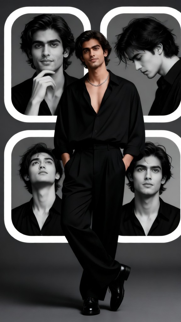 Four-panel portrait of a boy with the background removed image