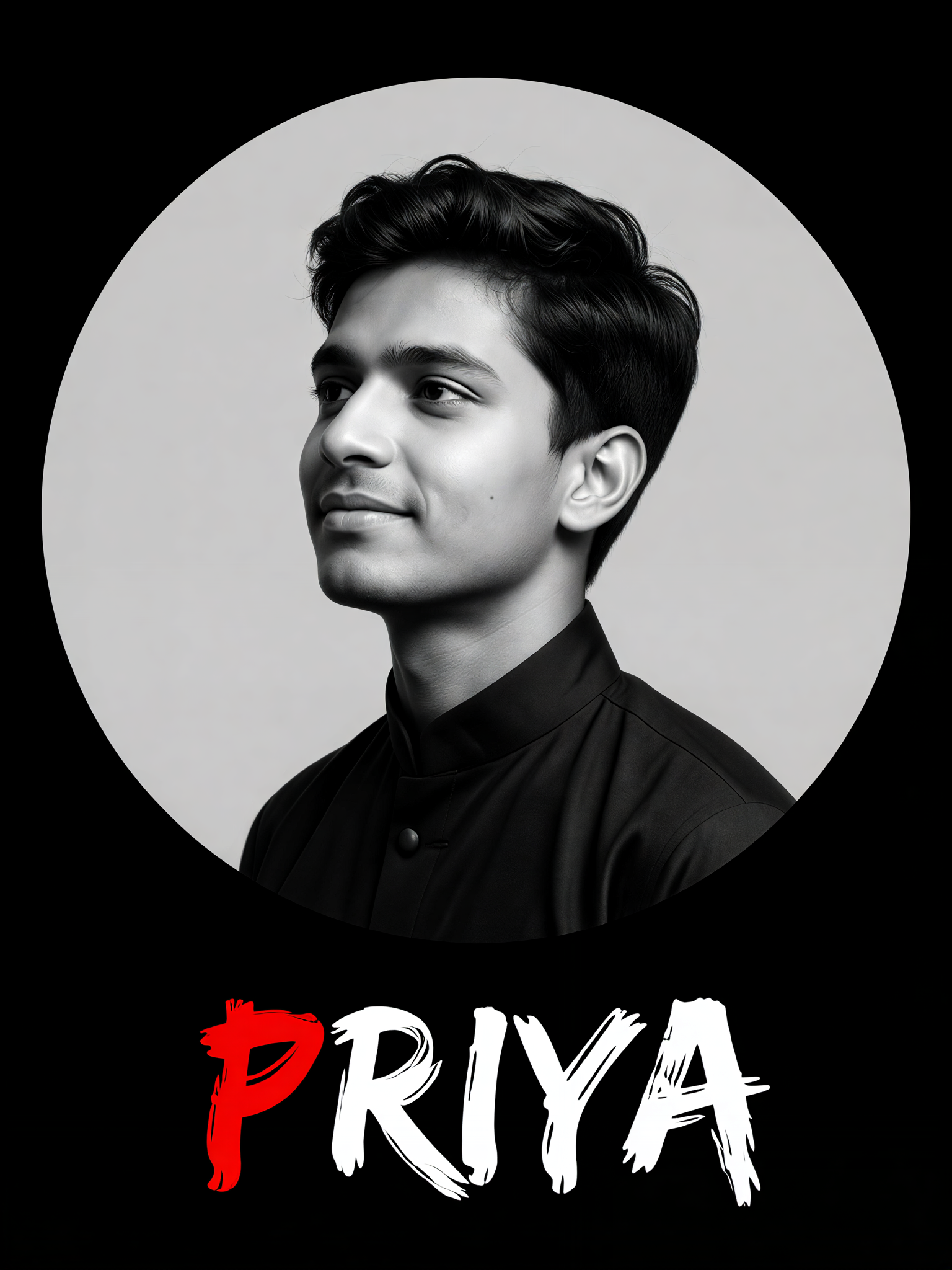 Black and white media avatar | Quietly smiling boy. image