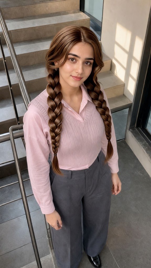 Mädchen mit den braunen Doppelflechten image
