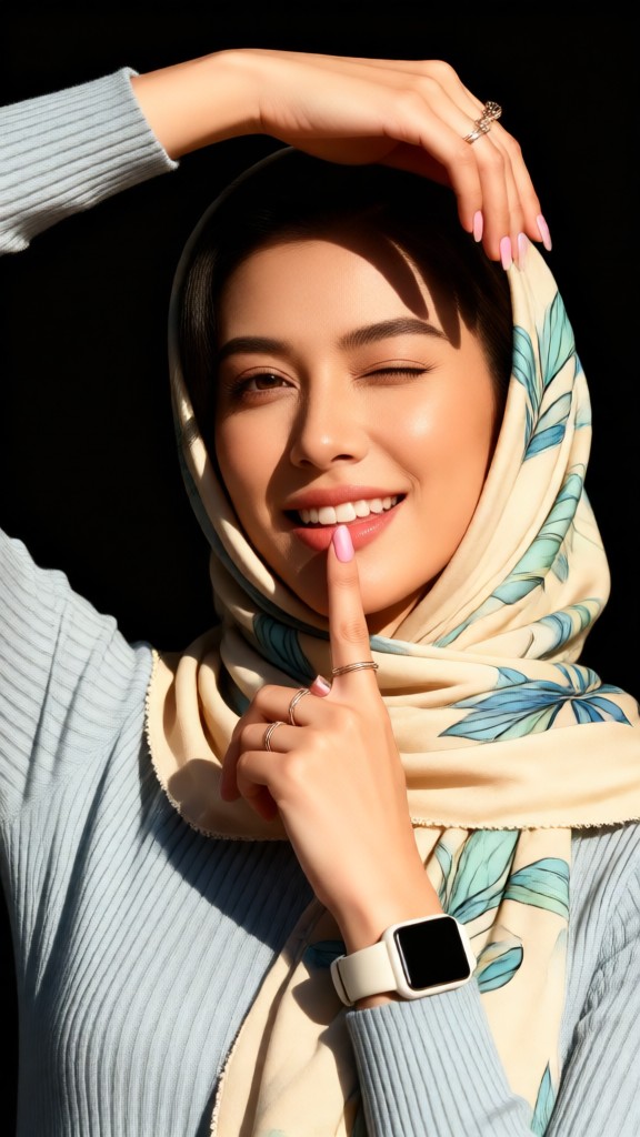Smiling while covering the face image