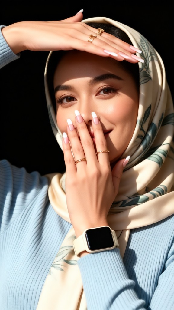 Smiling while covering the face image