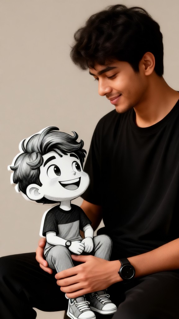 Holding a cartoon character image