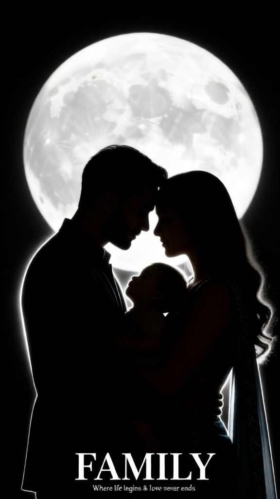 Cartel de silueta familiar contra la luz de la luna image
