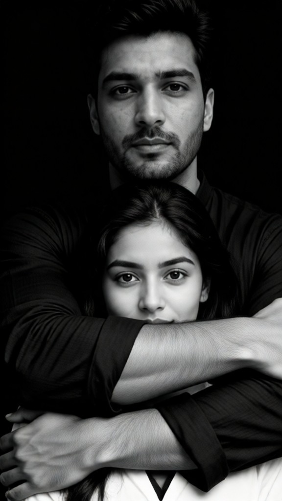 Black and White Couple Covering Mouth Wallpaper image