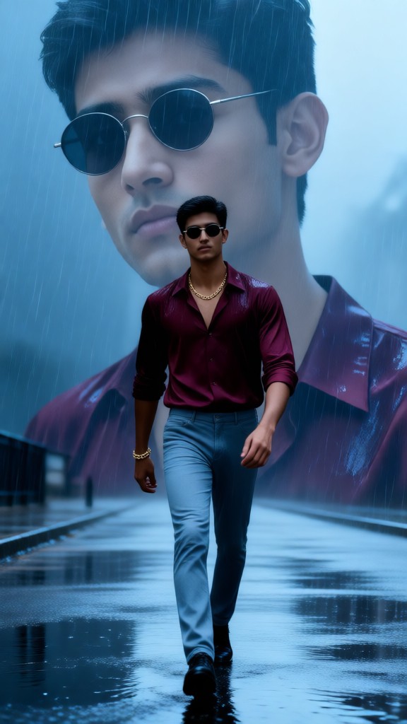 Spotted wearing sunglasses on a rainy day image