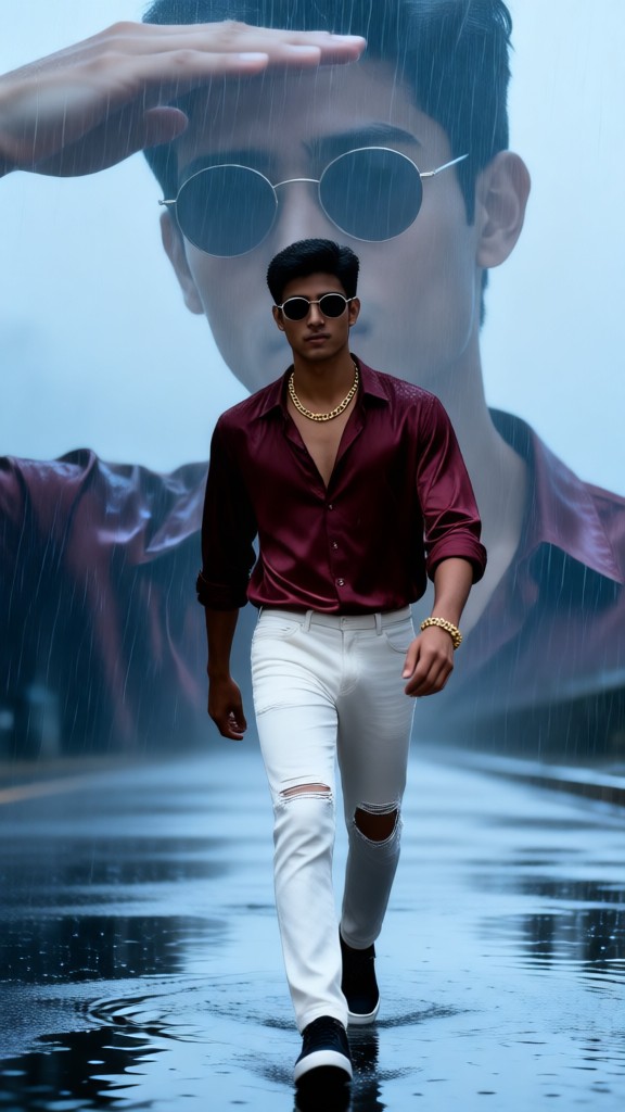 Spotted wearing sunglasses on a rainy day image