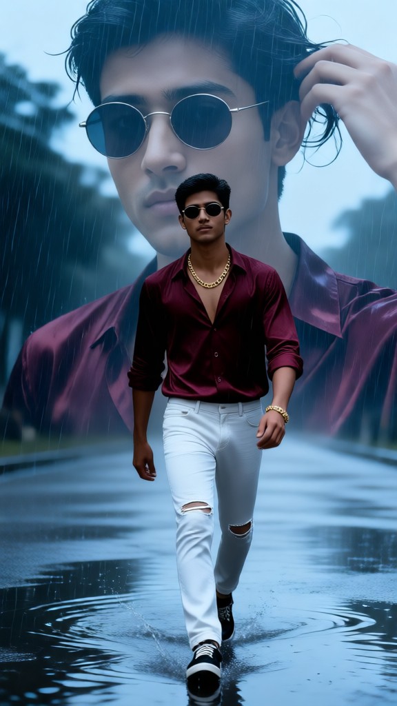 Spotted wearing sunglasses on a rainy day image